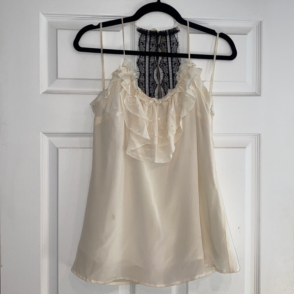 MMC - Miss Me Couture Ivory Silk Lace Ruffle Top